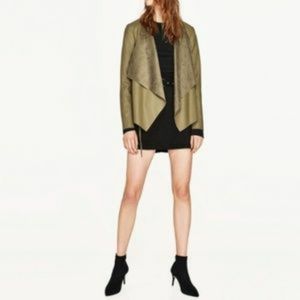 Zara Woman Olive Drape Zipper Faux Suede Jacket L